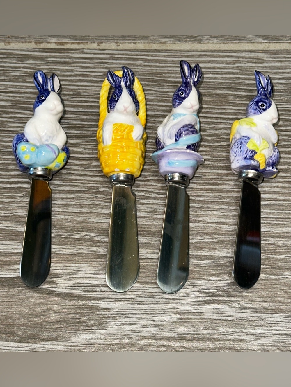 Easter Bunny Cheese Butter Spreaders Set/4 Basket Eggs Handles Stainless Steel